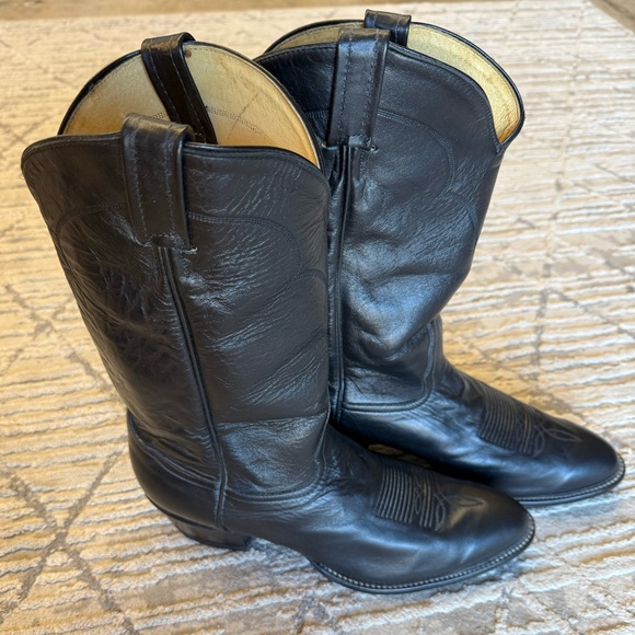 Vintage Tony Lama 5984 Black Leather Cowboy Western Boots Men's Size 12D - Picture 1 of 11